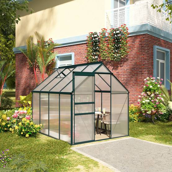 Serre de jardin rigide panneaux polycarbonate et structure aluminium pour culture de potager 190x253x199cm vert - Image 3