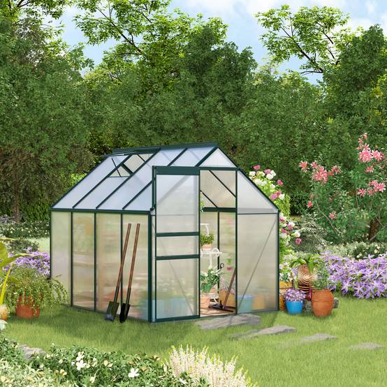 Serre de jardin rigide panneaux polycarbonate et structure aluminium pour culture de potager 190x253x199cm vert - Image 4