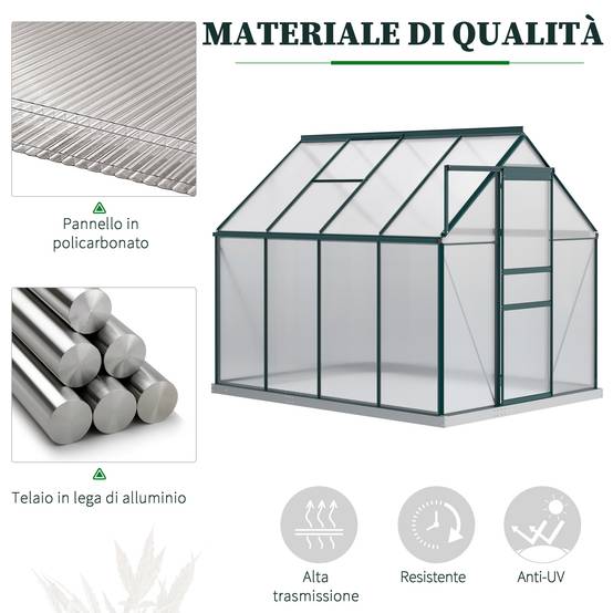 Serre de jardin rigide panneaux polycarbonate et structure aluminium pour culture de potager 190x253x199cm vert - Image 6