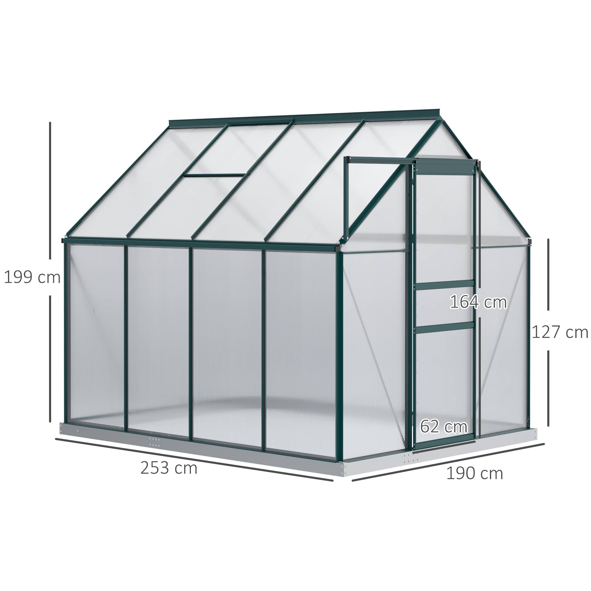 Serre de jardin rigide panneaux polycarbonate et structure aluminium pour culture de potager 190x253x199cm vert - Image 5