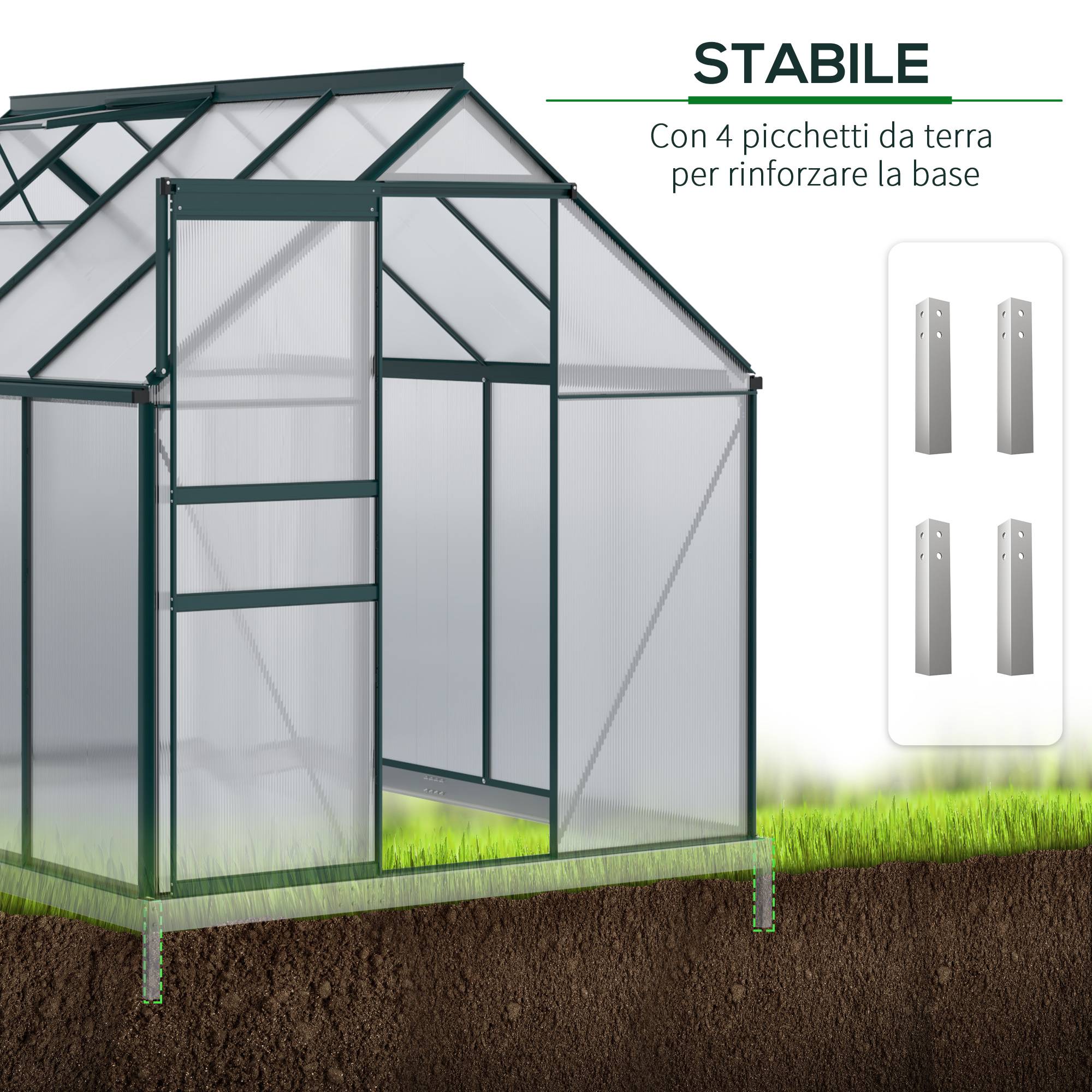 Serre de jardin rigide panneaux polycarbonate et structure aluminium pour culture de potager 190x253x199cm vert - Image 8