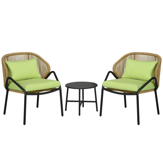 Ensemble salon jardin 2 fauteuils résine tressée table basse acier vert – ComfortXL Outdoor Living - Image 2