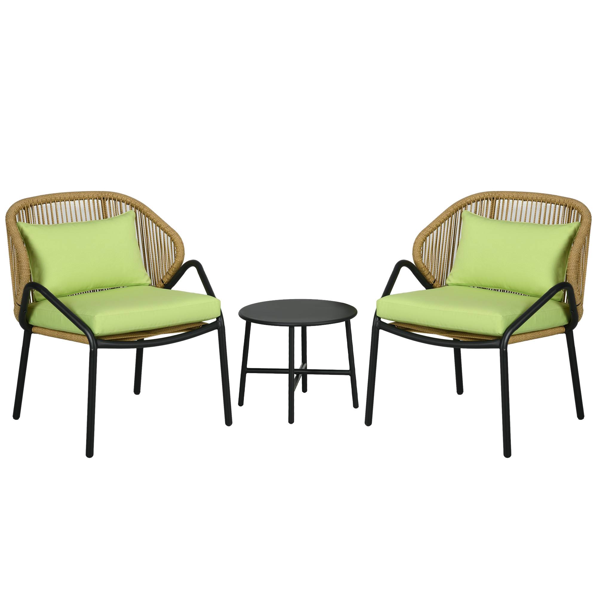 Ensemble salon jardin 2 fauteuils résine tressée table basse acier vert – ComfortXL Outdoor Living - Image 2