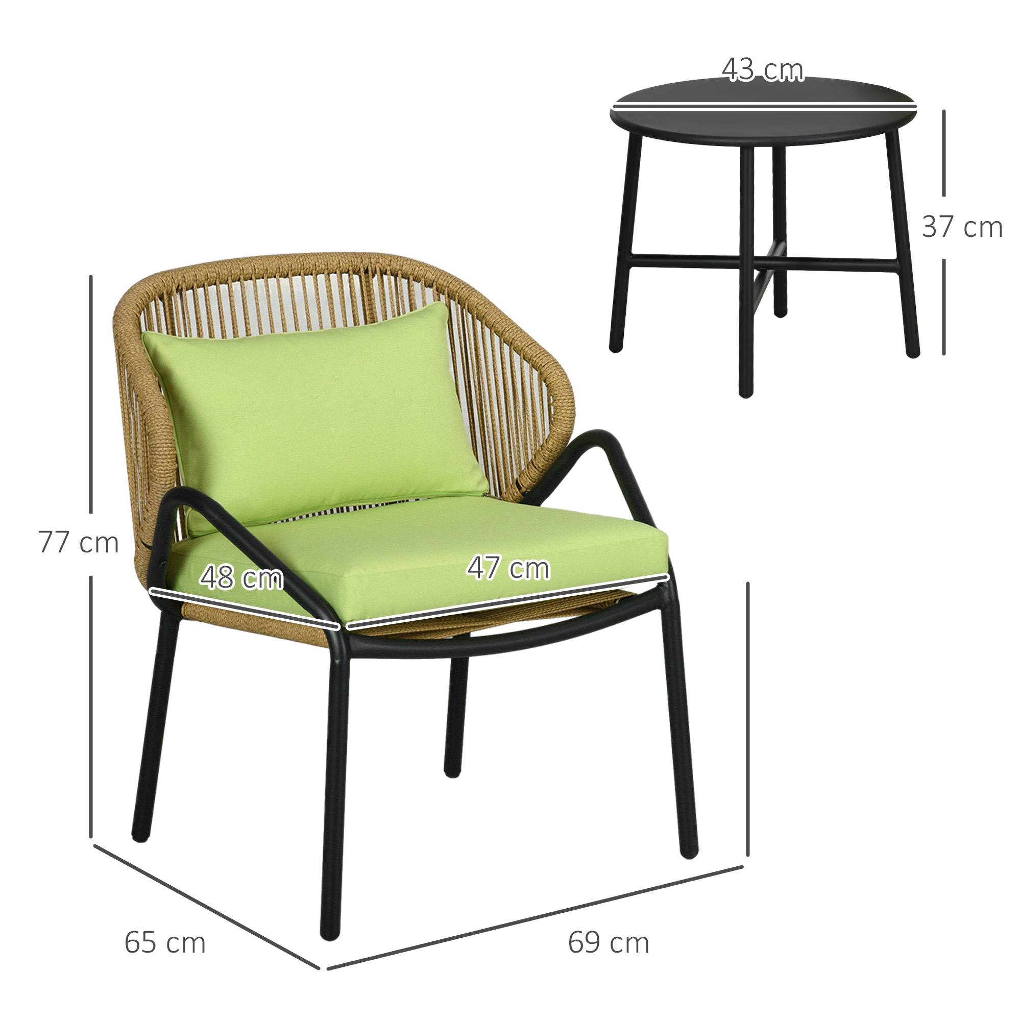 Ensemble salon jardin 2 fauteuils résine tressée table basse acier vert – ComfortXL Outdoor Living - Image 3