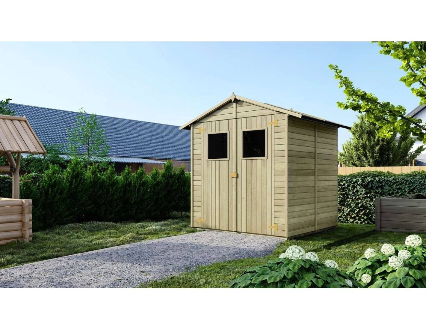 Altanka - Abri de jardin en bois 3.46 m2 - 1.9x1.82 m - traité - Couleur: vert - DOM218 - ALTANKA - Image 2