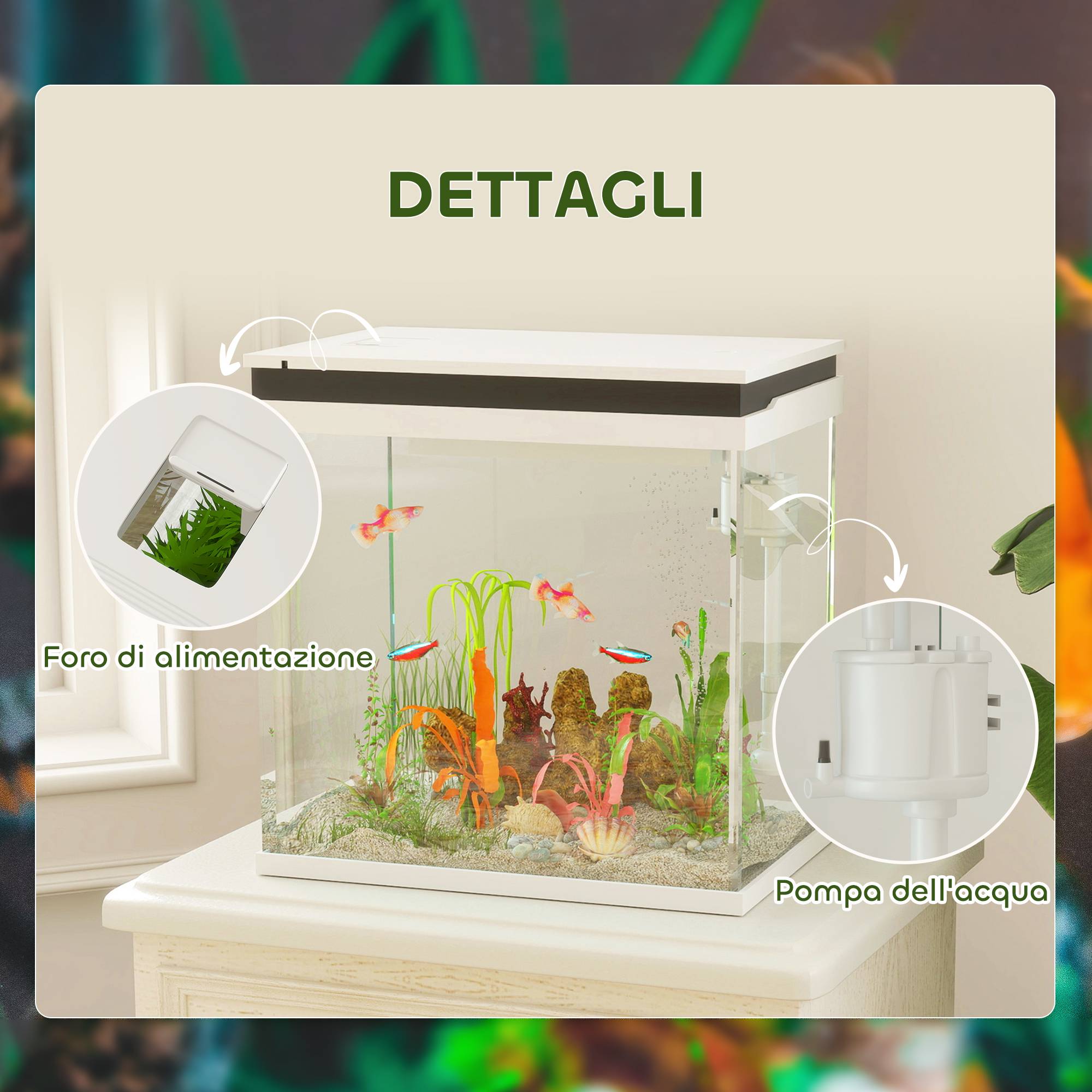 ComfortXL - Aquarium 26 L en verre et ABS blanc 38 x 26 x 38 cm avec éclairage LED multicolore filtre et pompe à eau - Image 7