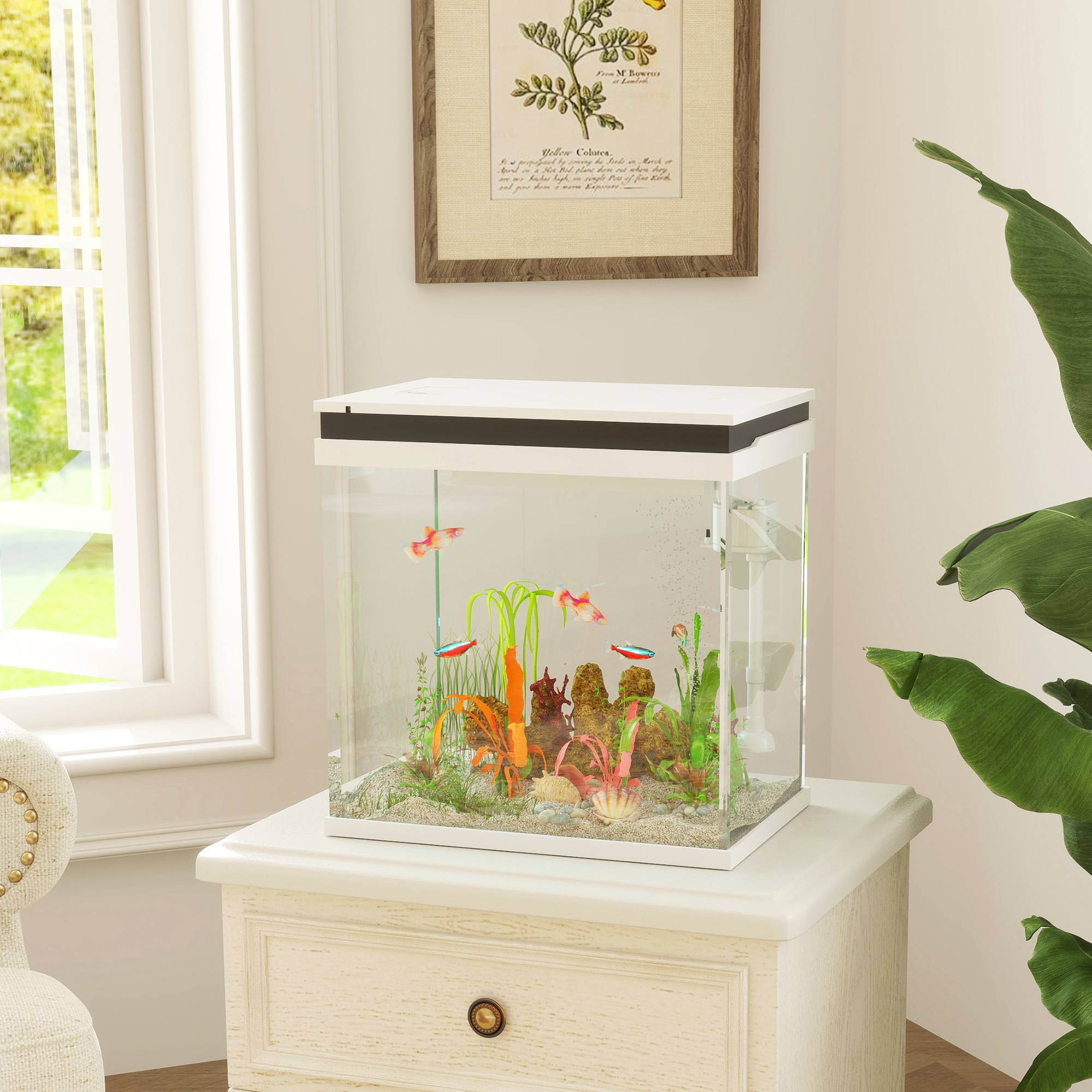 ComfortXL - Aquarium 26 L en verre et ABS blanc 38 x 26 x 38 cm avec éclairage LED multicolore filtre et pompe à eau - Image 1