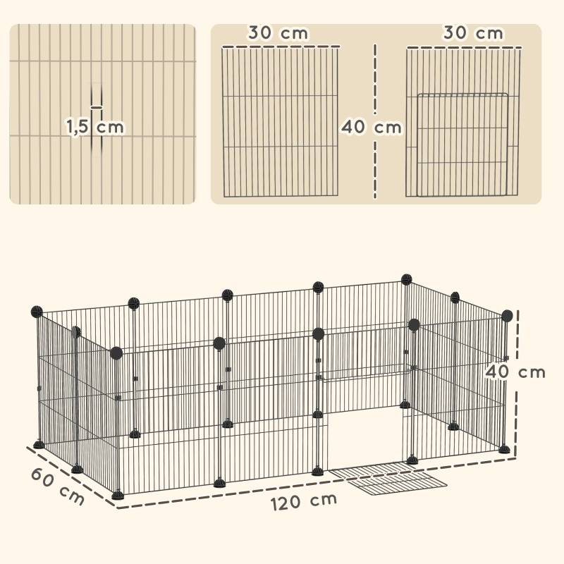 ComfortXL - Enclos modulable acier lapin rongeur avec tapis imperméable 120x60x40 cm noir - ComfortXL Outdoor Living - Image 3