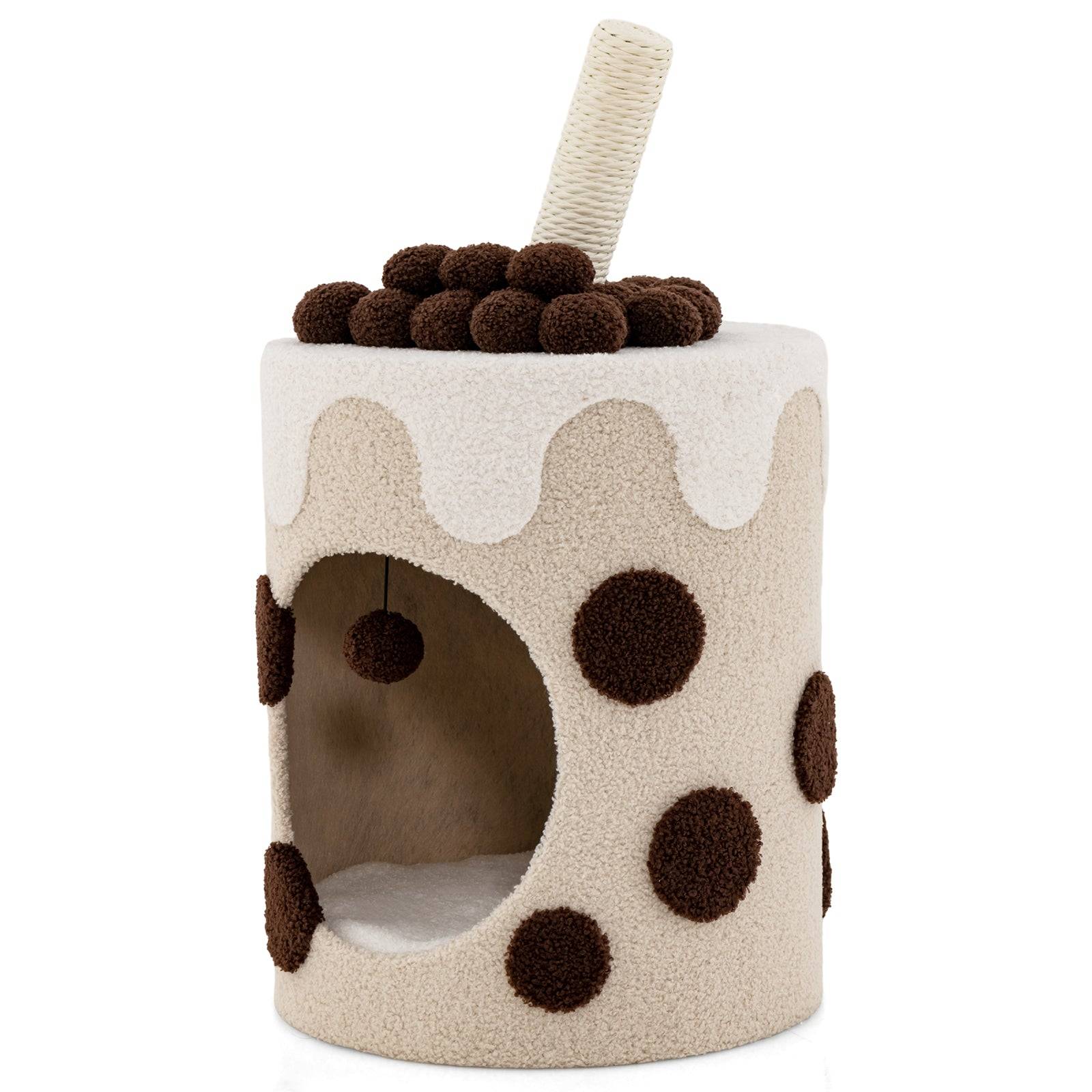 Helloshop26 - Tour d'arbre à chat bubble tea condo griffoir en sisal jouet boule pendante pour chats d'intérieur centre d'activité mignon pour chat café - Image 1