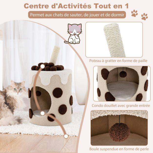 Helloshop26 - Tour d'arbre à chat bubble tea condo griffoir en sisal jouet boule pendante pour chats d'intérieur centre d'activité mignon pour chat café - Image 2