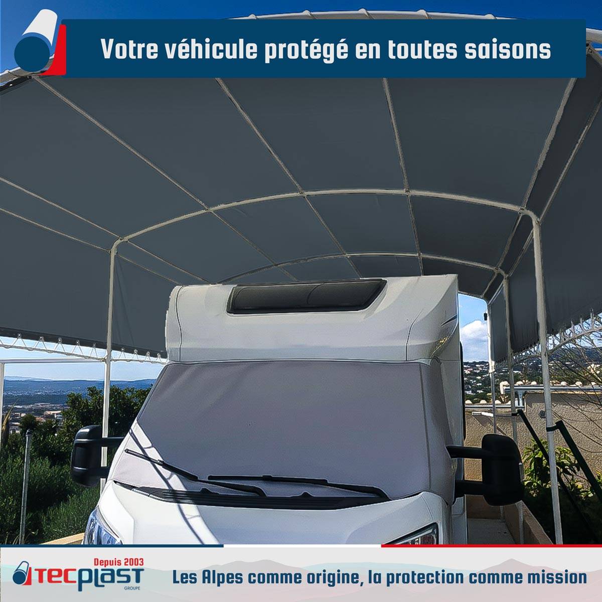 Bâche pour Carport 4x6 m LP506CP Gris anthracite - Garantie 5 ans - Toile PVC étanche pour abri de voiture TECPLAST - Image 2