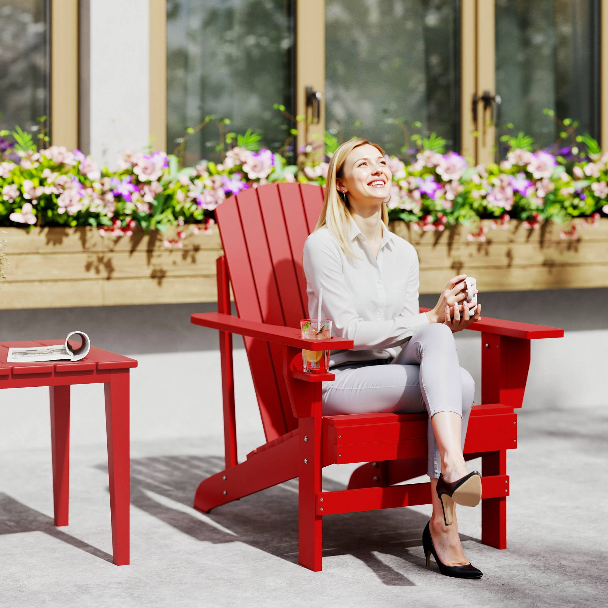 Fauteuil de jardin Andirondack, chaise d'extérieur, 72 cm x 97 cm x 92 cm, rouge - Image 4