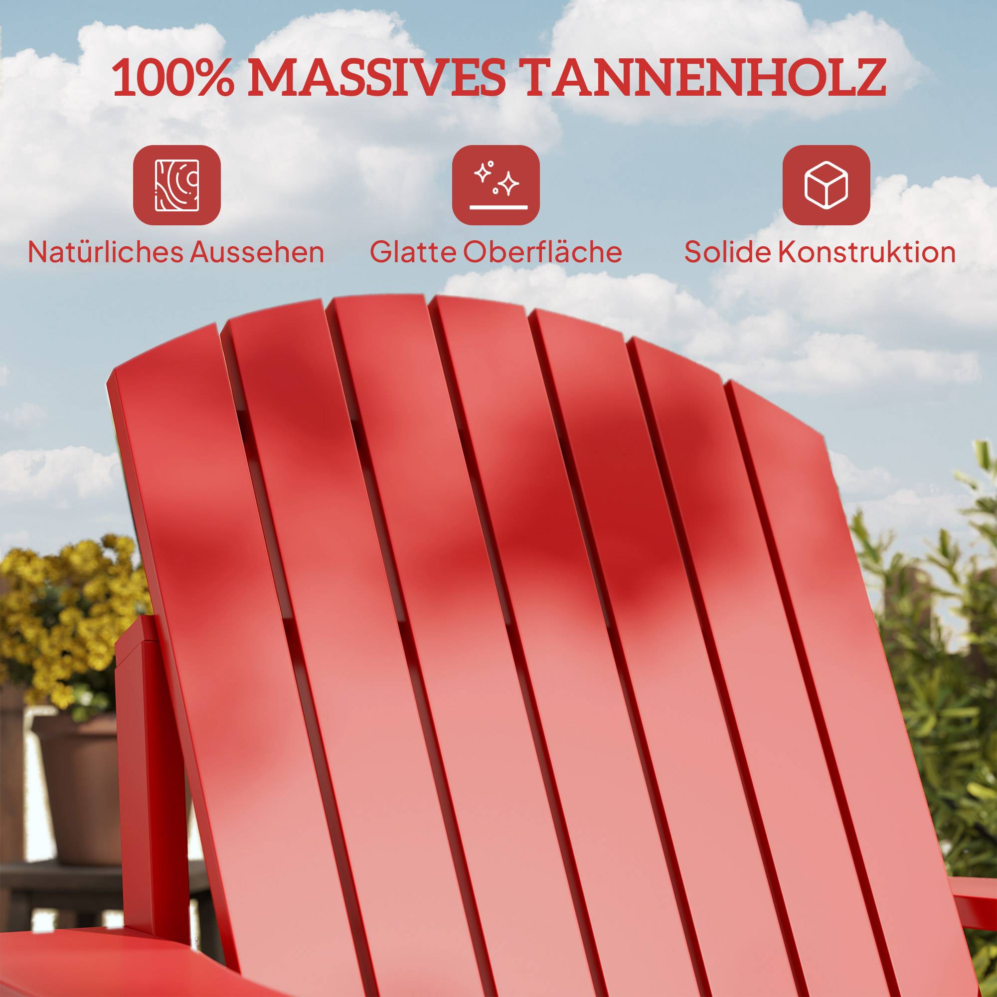 Fauteuil de jardin Andirondack, chaise d'extérieur, 72 cm x 97 cm x 92 cm, rouge - Image 8