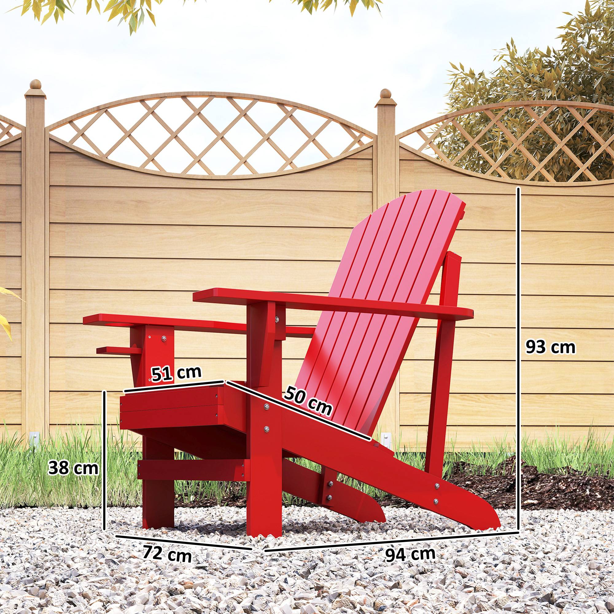 Fauteuil de jardin Andirondack, chaise d'extérieur, 72 cm x 97 cm x 92 cm, rouge - Image 5