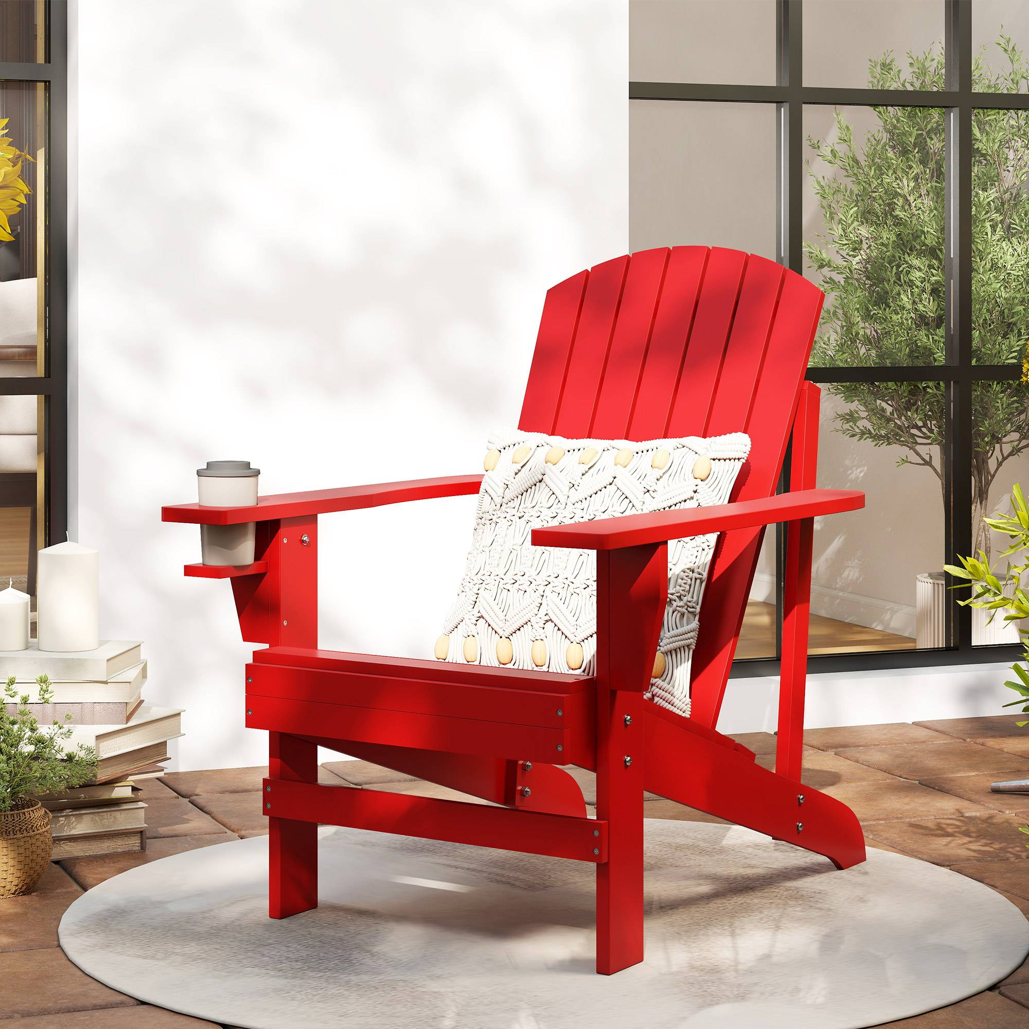 Fauteuil de jardin Andirondack, chaise d'extérieur, 72 cm x 97 cm x 92 cm, rouge - Image 3