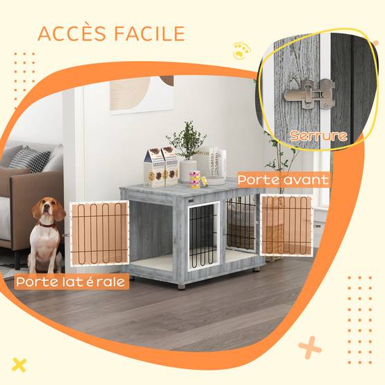 Cage chien intérieur Acier Bois Table d'appoint avec Coussin 90x58x65cm Gris - ComfortXL Outdoor Living - Image 8