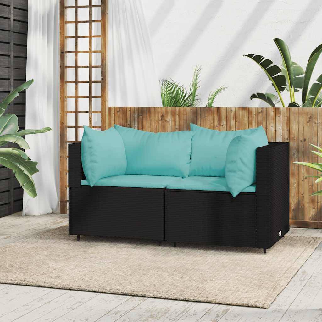 Canapés d'angle de jardin et coussins 2 pcs | Canapé D'extérieur | Sofa De Jardin Noir Résine tressée Maison Chic - Image 2