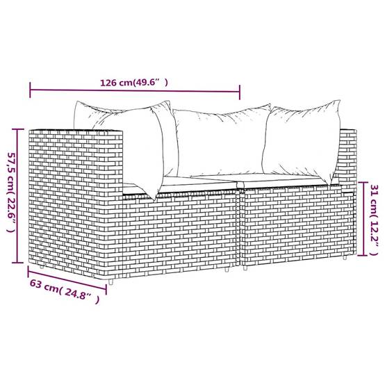 Canapés d'angle de jardin et coussins 2 pcs | Canapé D'extérieur | Sofa De Jardin Noir Résine tressée Maison Chic - Image 9