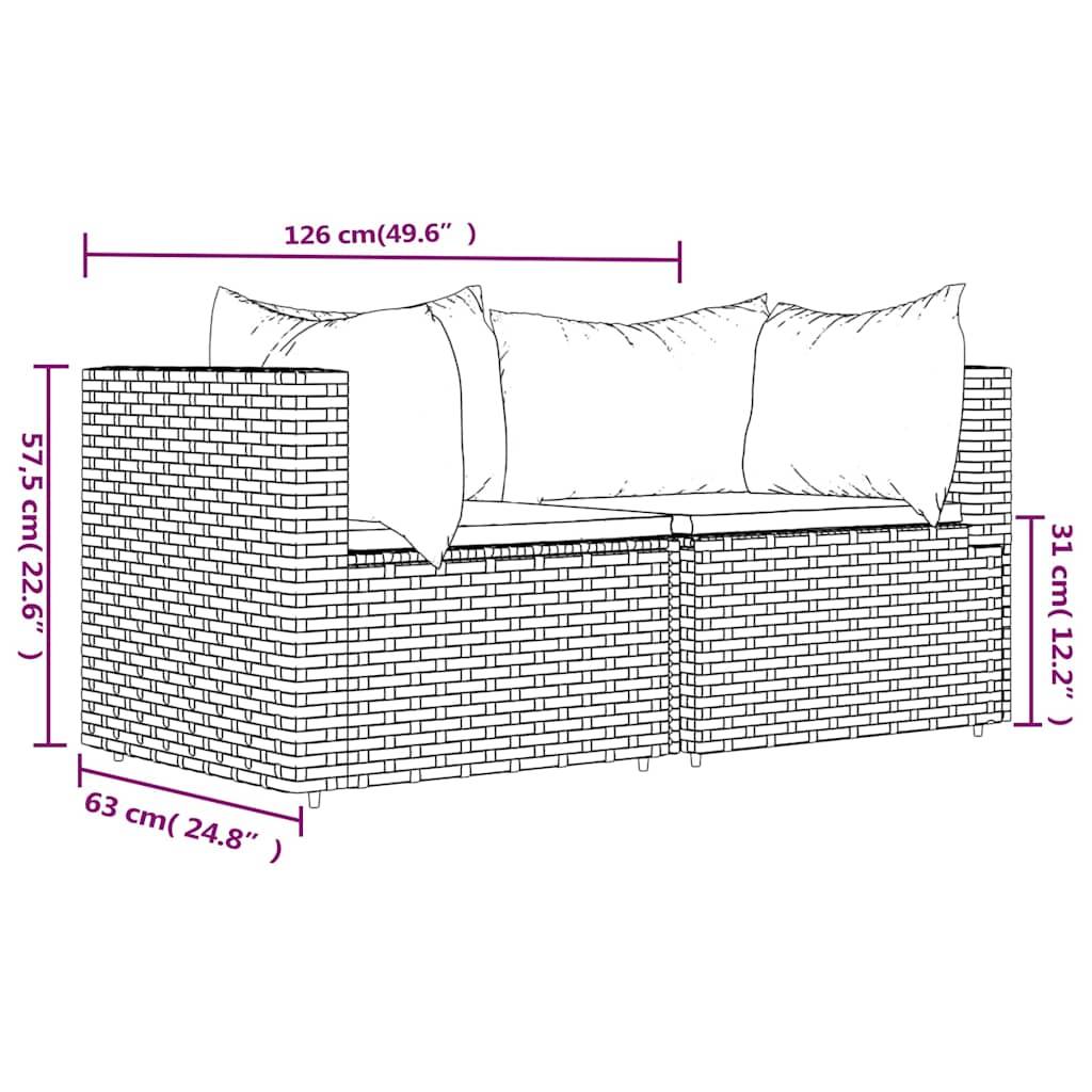 Canapés d'angle de jardin et coussins 2 pcs | Canapé D'extérieur | Sofa De Jardin Noir Résine tressée Maison Chic - Image 9