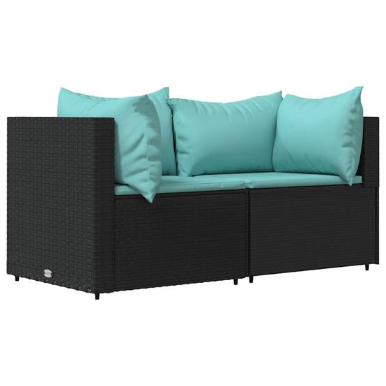 Canapés d'angle de jardin et coussins 2 pcs | Canapé D'extérieur | Sofa De Jardin Noir Résine tressée Maison Chic - Image 1