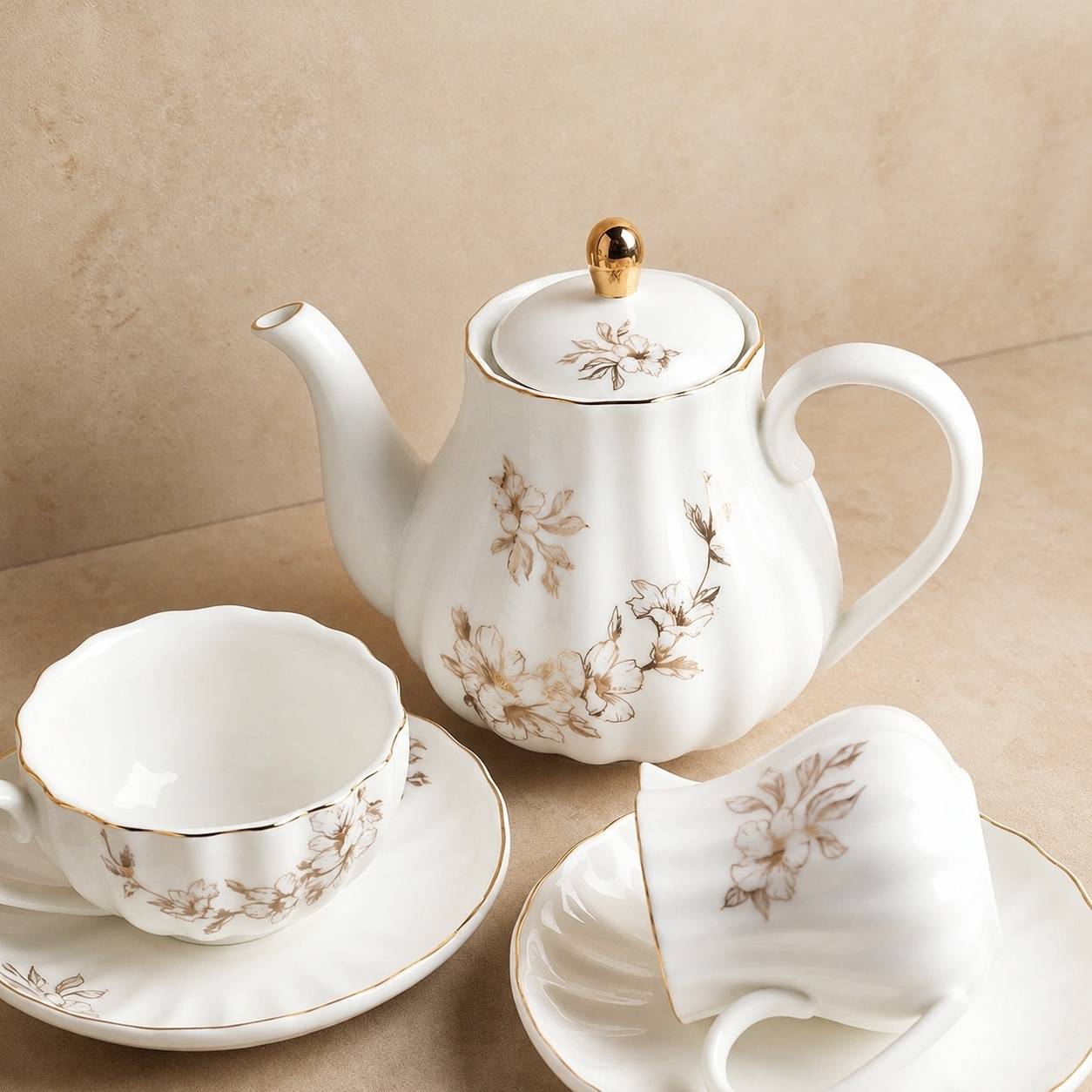 Service à Thé en Porcelaine pour 6 Personnes avec Théo Coffret Cadeau de Luxe - Image 2