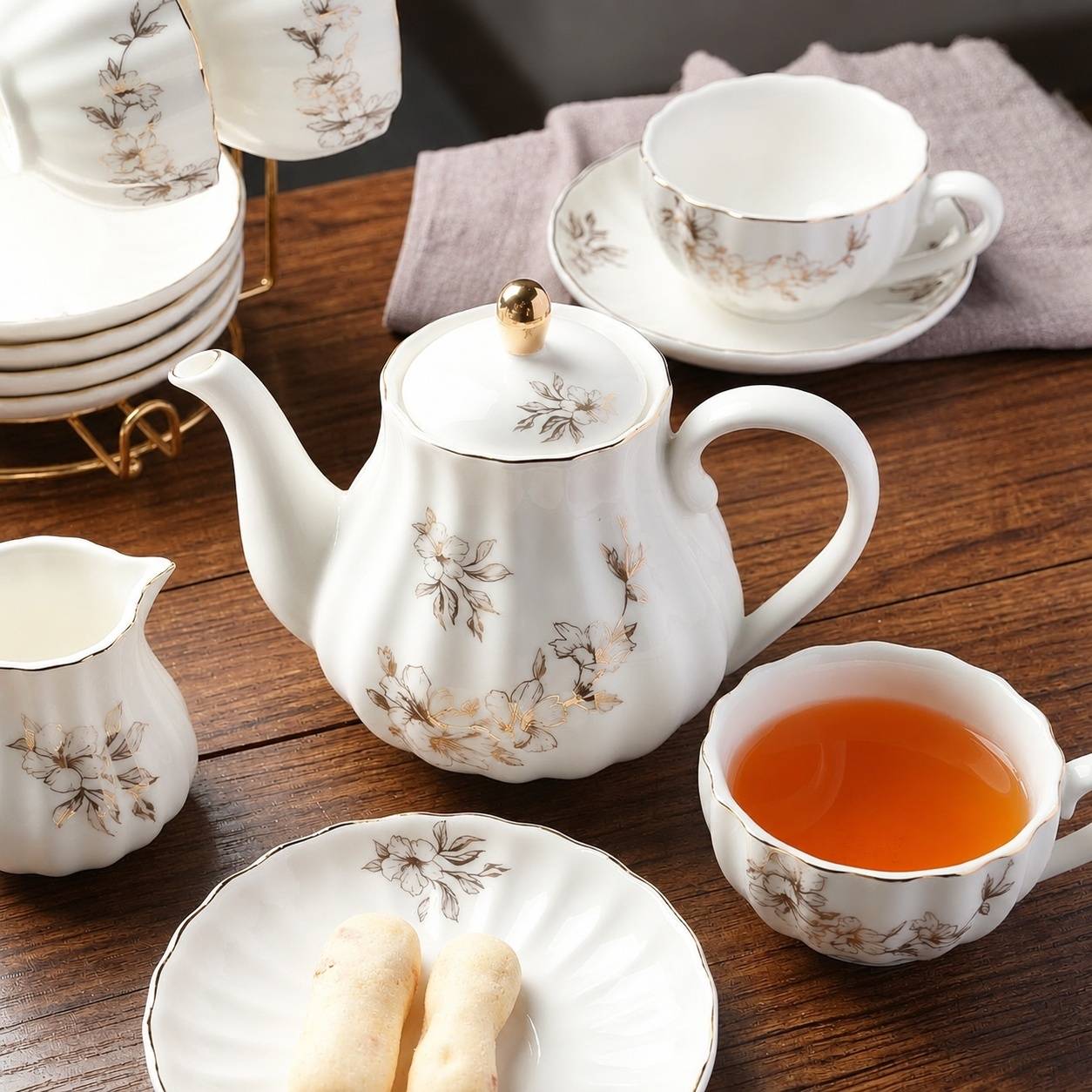 Service à Thé en Porcelaine pour 6 Personnes avec Théo Coffret Cadeau de Luxe - Image 4