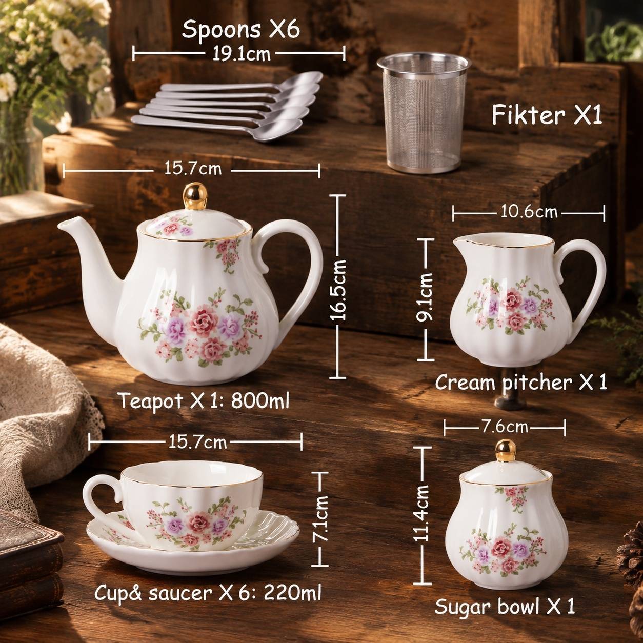 Service à Thé en Porcelaine pour 6 Personnes avec Théo Coffret Cadeau de Luxe - Image 6