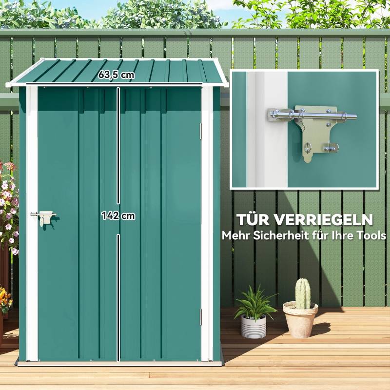 Abri Jardin Métal Extérieur Rangement Sécurisé Toit Monopente 100x103cm Vert - ComfortXL Outdoor Living - Image 5