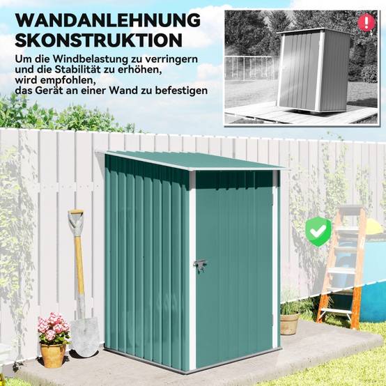 Abri Jardin Métal Extérieur Rangement Sécurisé Toit Monopente 100x103cm Vert - ComfortXL Outdoor Living - Image 6