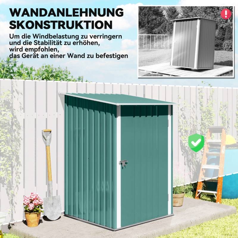 Abri Jardin Métal Extérieur Rangement Sécurisé Toit Monopente 100x103cm Vert - ComfortXL Outdoor Living - Image 6