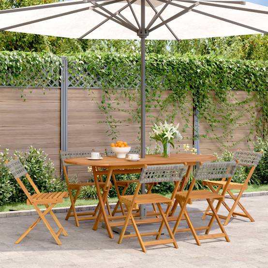 Chaises de jardin pliantes poly rotin bois massif gris 41 x 52.5 x 80 cm (lot de 6) - PANGIVO - Image 1
