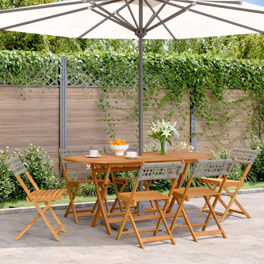 Chaises de jardin pliantes poly rotin bois massif gris 41 x 52.5 x 80 cm (lot de 6) - PANGIVO - Image 1