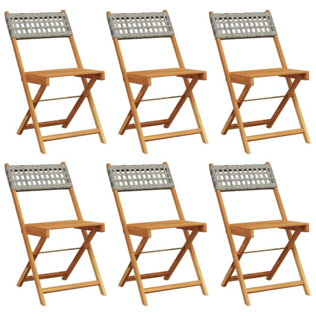 Chaises de jardin pliantes poly rotin bois massif gris 41 x 52.5 x 80 cm (lot de 6) - PANGIVO - Image 2