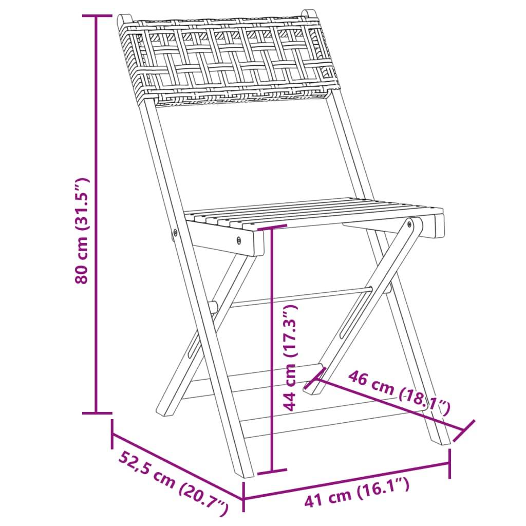 Chaises de jardin pliantes poly rotin bois massif gris 41 x 52.5 x 80 cm (lot de 6) - PANGIVO - Image 10