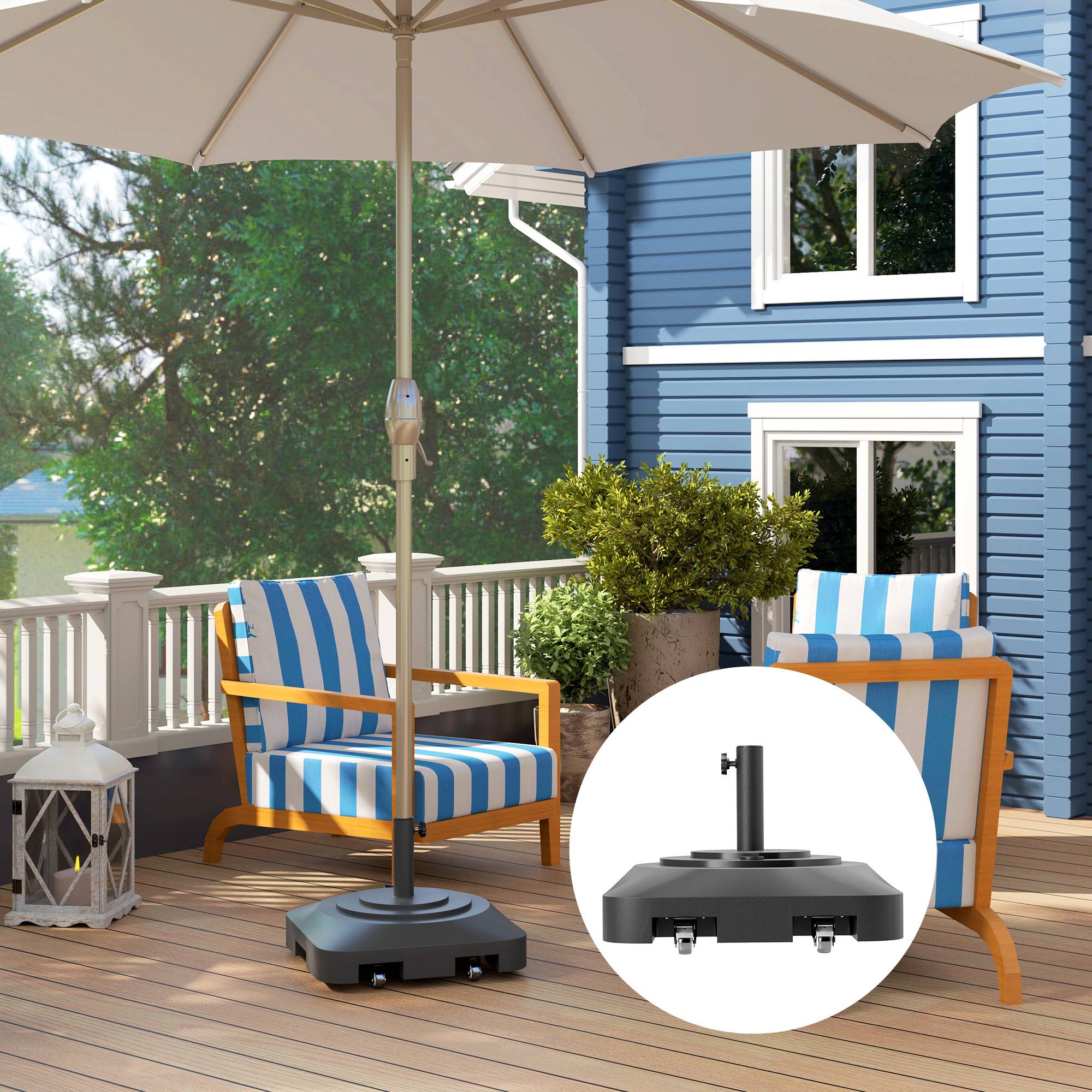 Socle de Parasol à Roulettes Plastique Balcon Maintien Lesté 48 cm Noir - ComfortXL Outdoor Living - Image 3
