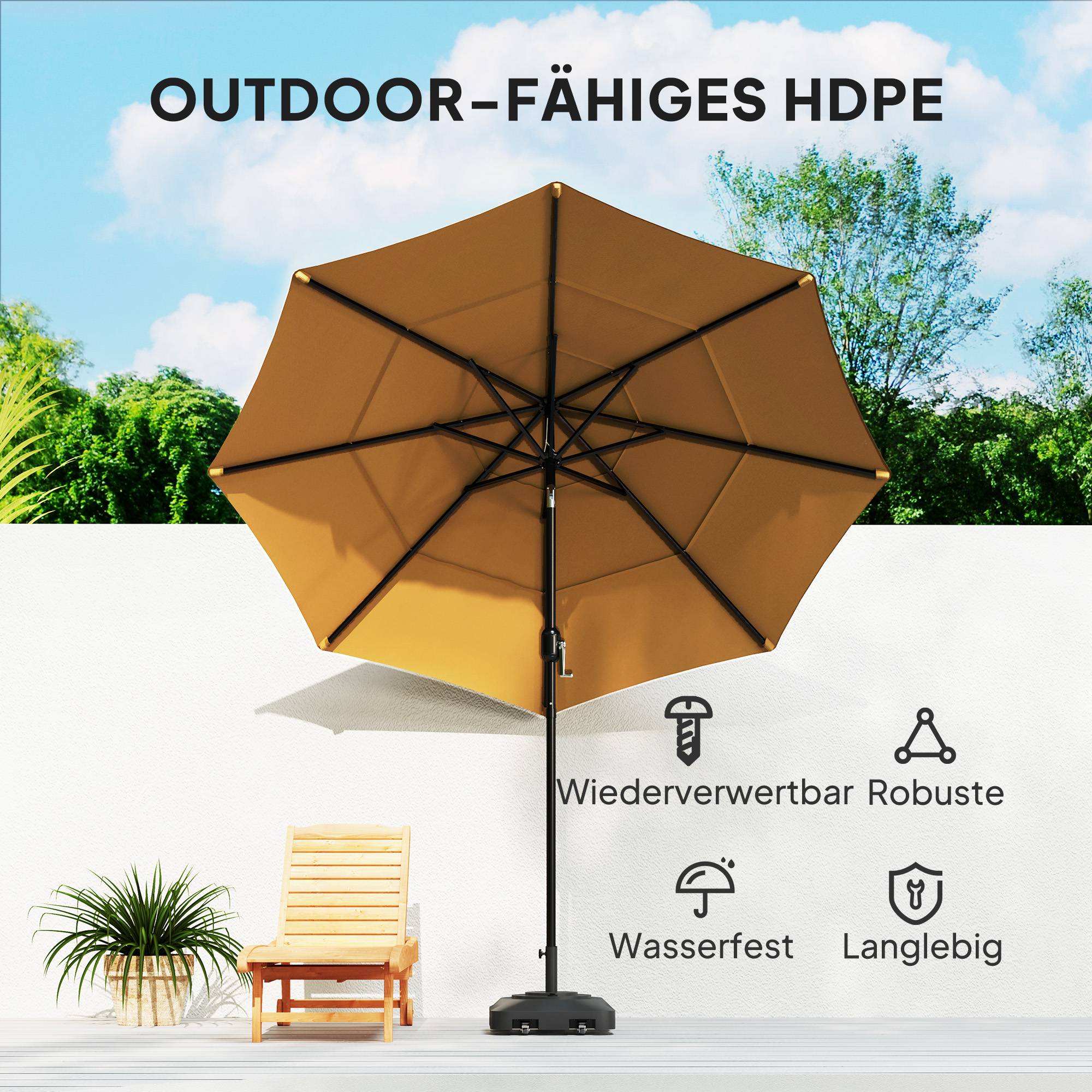 Socle de Parasol à Roulettes Plastique Balcon Maintien Lesté 48 cm Noir - ComfortXL Outdoor Living - Image 9