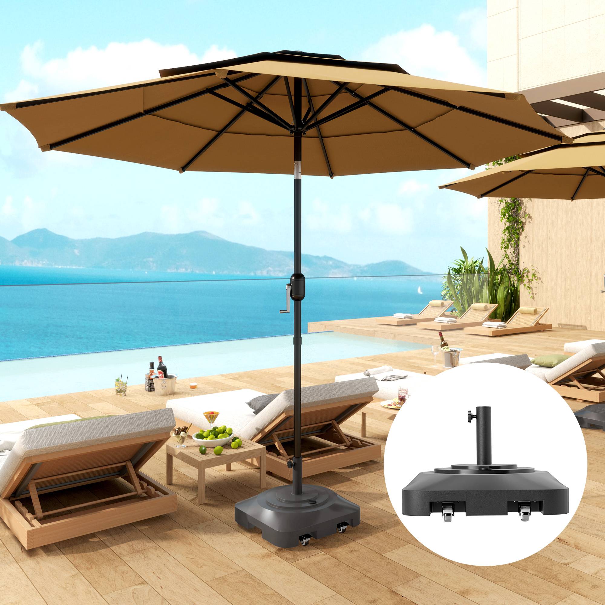 Socle de Parasol à Roulettes Plastique Balcon Maintien Lesté 48 cm Noir - ComfortXL Outdoor Living - Image 4