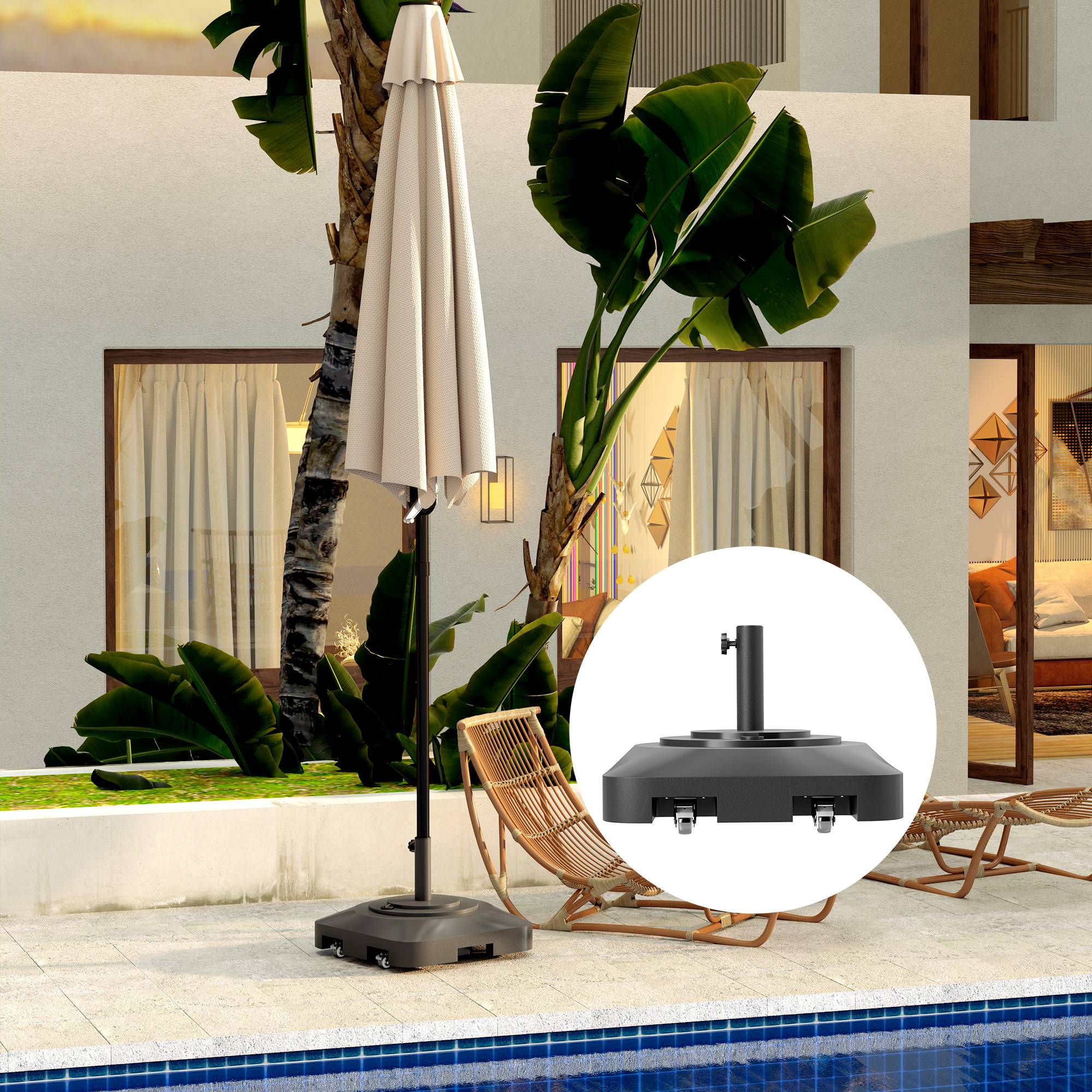 Socle de Parasol à Roulettes Plastique Balcon Maintien Lesté 48 cm Noir - ComfortXL Outdoor Living - Image 10