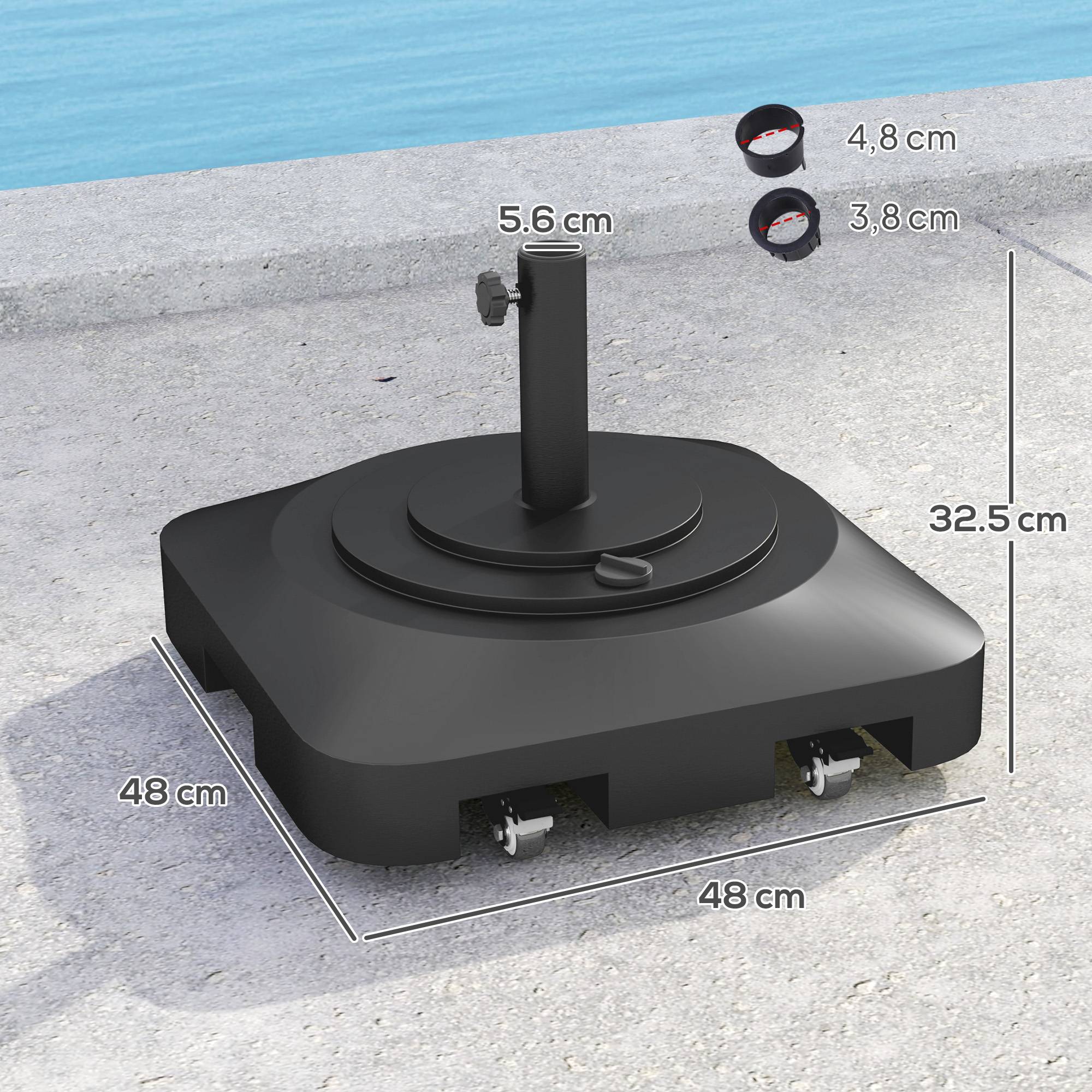 Socle de Parasol à Roulettes Plastique Balcon Maintien Lesté 48 cm Noir - ComfortXL Outdoor Living - Image 5
