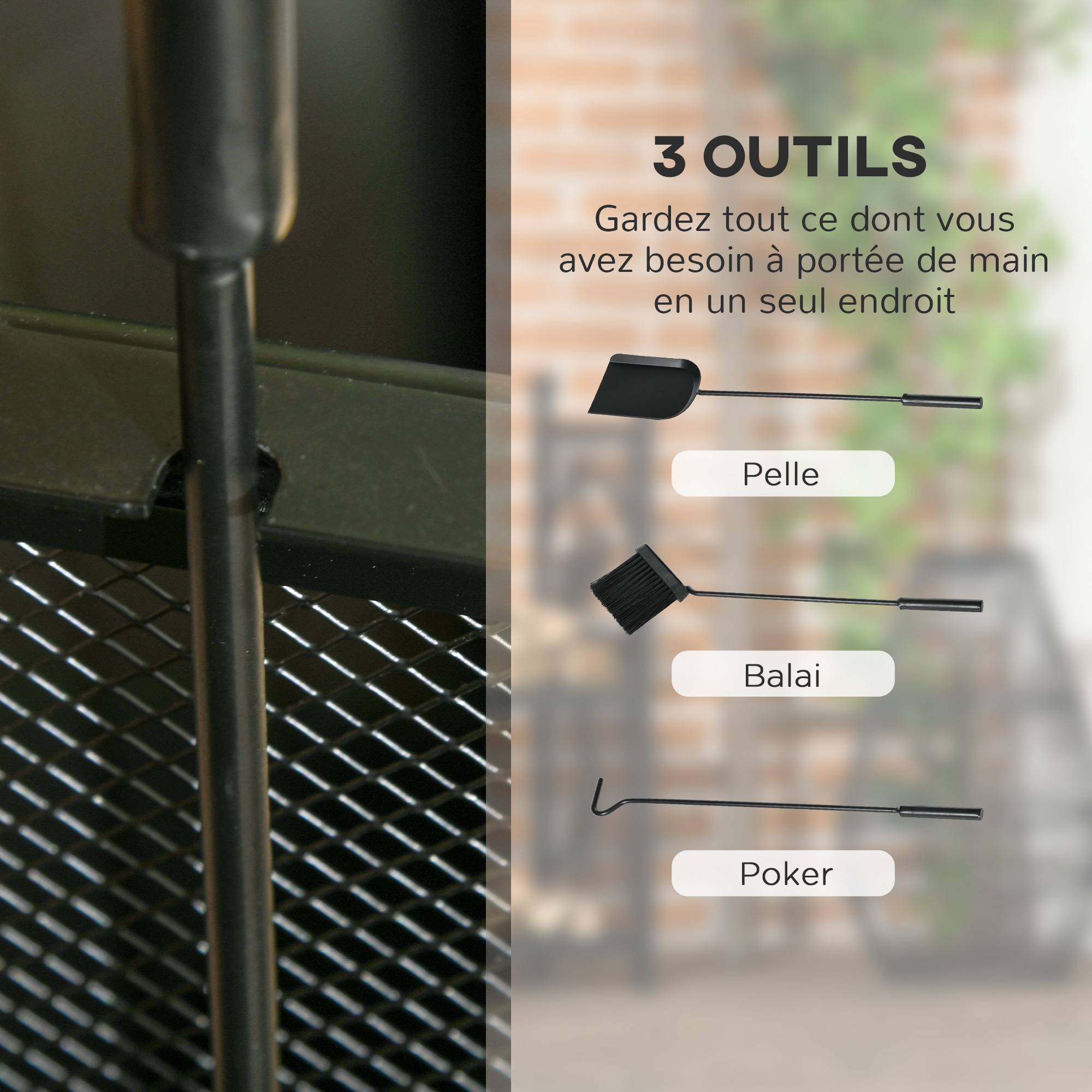 ComfortXL - Range-bûches à roulettes métal intérieur extérieur avec accessoires 80cm noir - ComfortXL Outdoor Living - Image 7