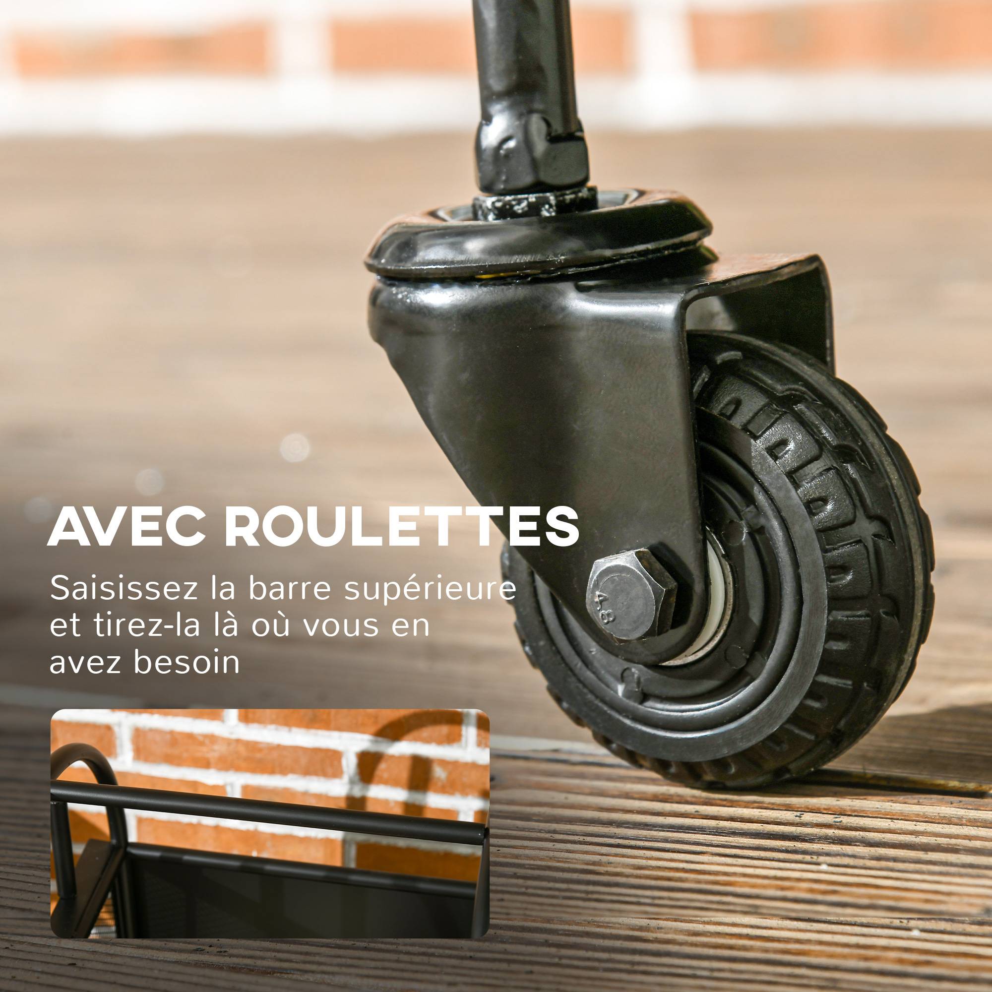ComfortXL - Range-bûches à roulettes métal intérieur extérieur avec accessoires 80cm noir - ComfortXL Outdoor Living - Image 8