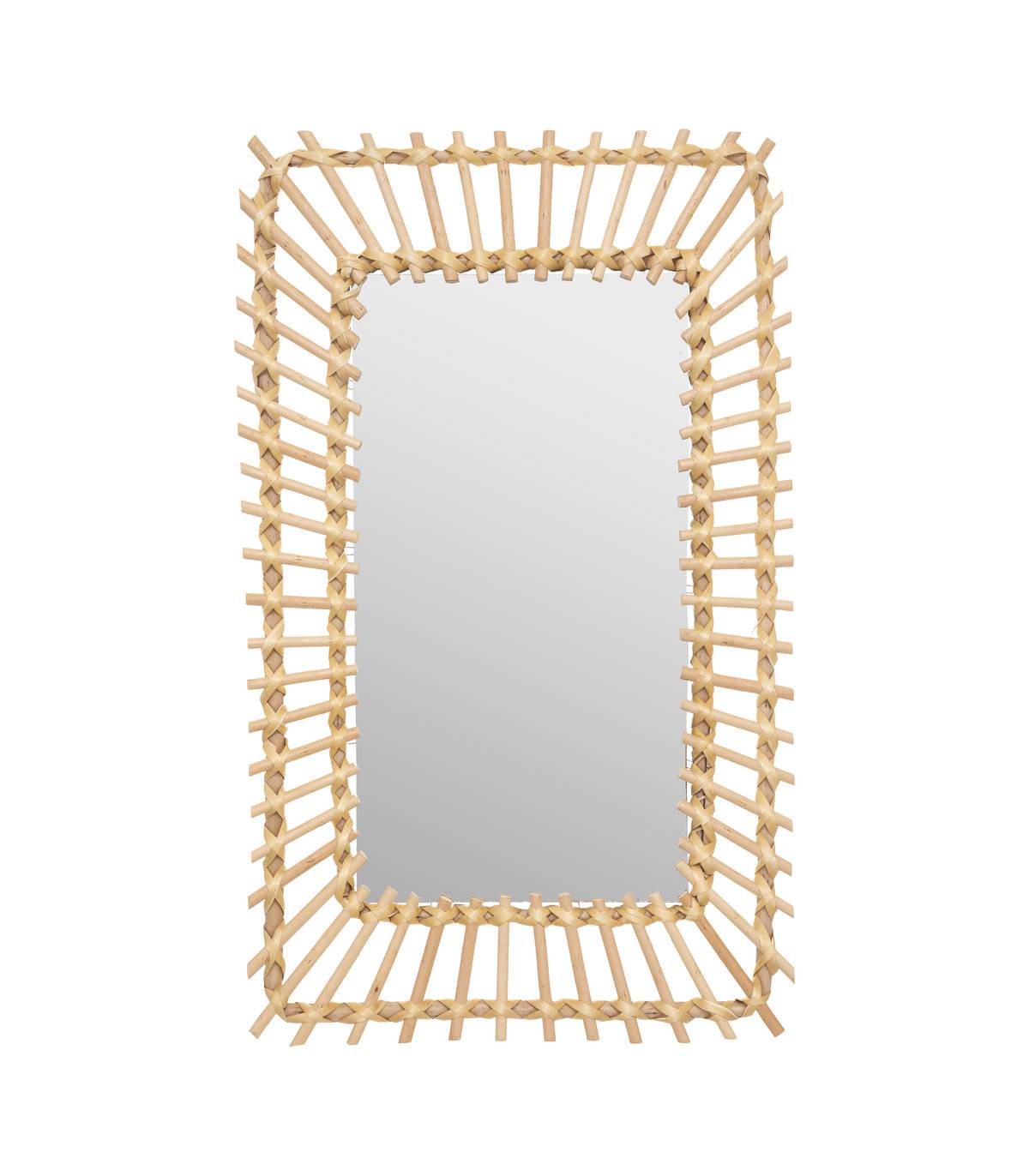 Miroir mural rectangle en Rotin 35 x 58 cm - Image 1