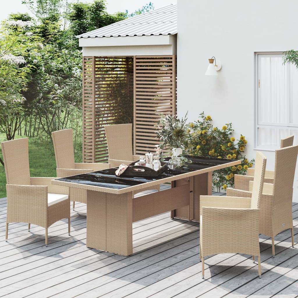 ComfortXL - Très Grande Table de Jardin Beige 240cm en Résine Tressée et Verre, pour Grandes Réceptions – ComfortXL Outdoor Living