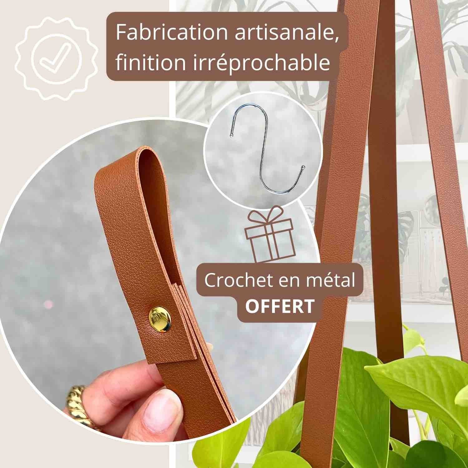 Suspension pour plantes en similicuir + crochet en métal offert ! - Noisette - Image 6