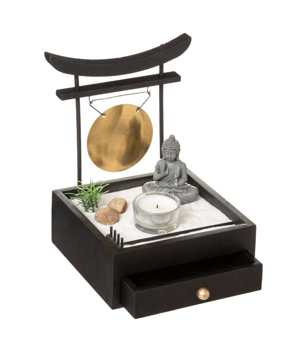 Jardin Zen Coffret Tiroir Bouddha avec Bougie, Gong et décoration - Image 2