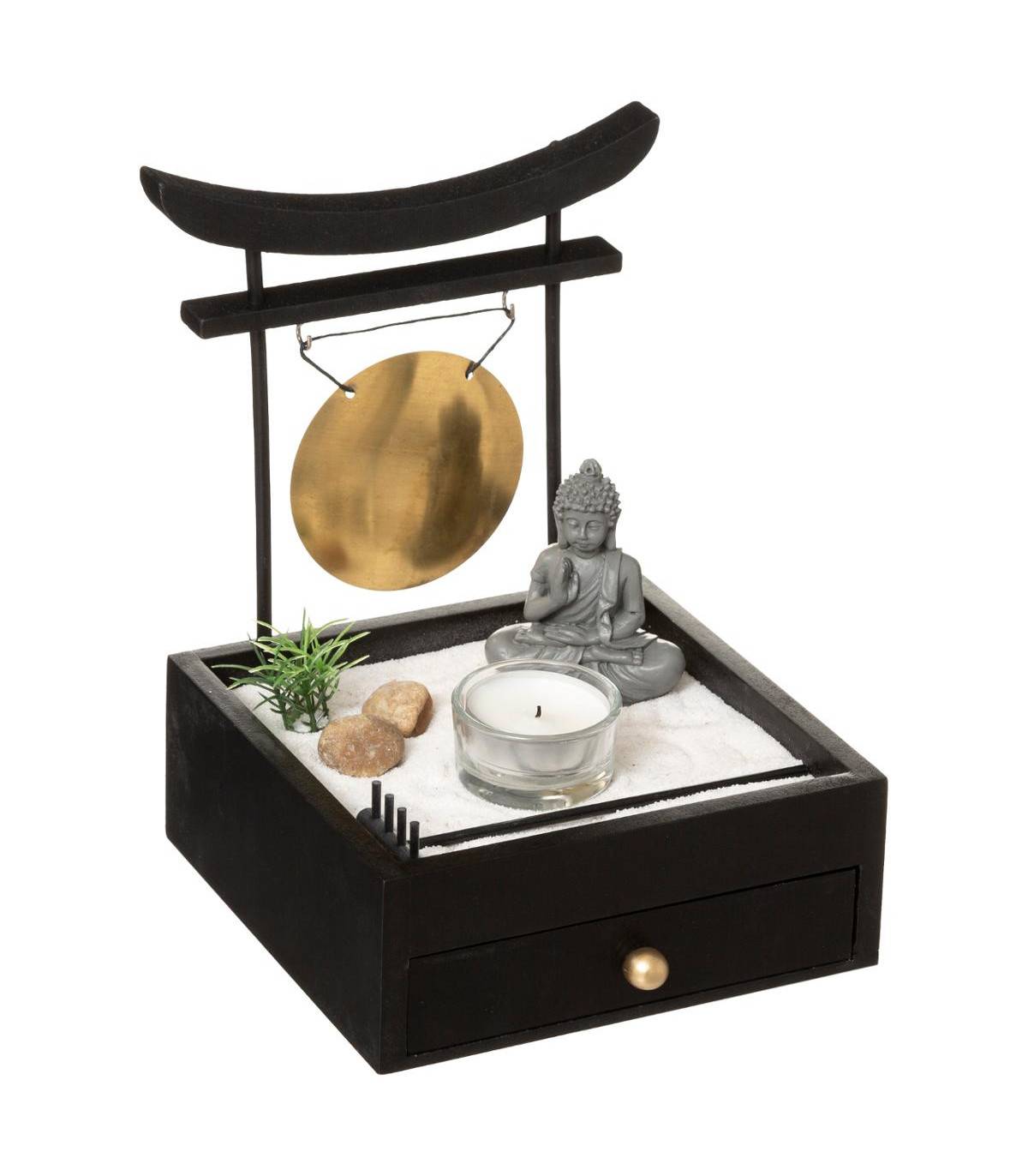 Jardin Zen Coffret Tiroir Bouddha avec Bougie, Gong et décoration - Image 1