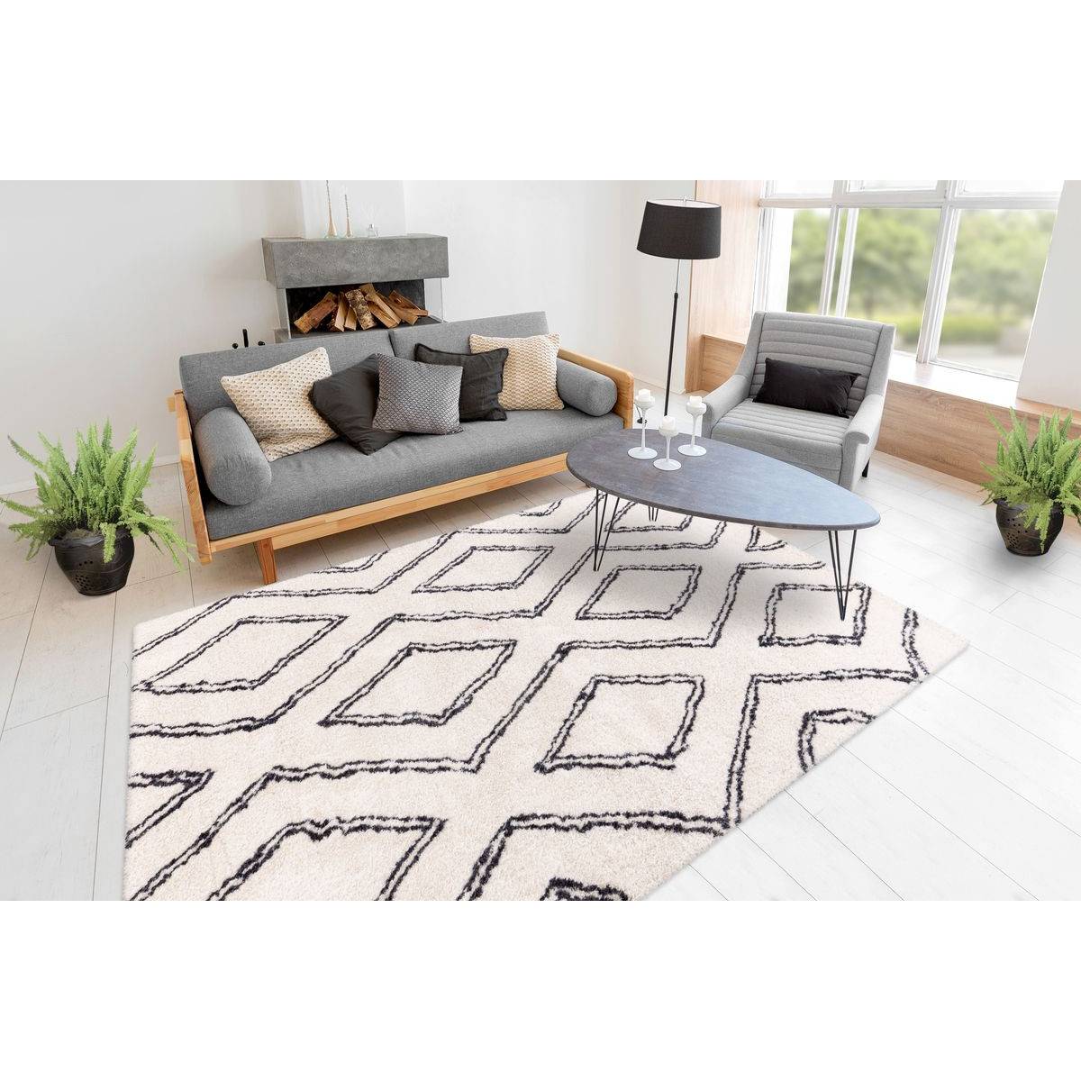 Tapis Imprimé Losange "Orlando" Ivoire 200 x 290 cm - Image 2
