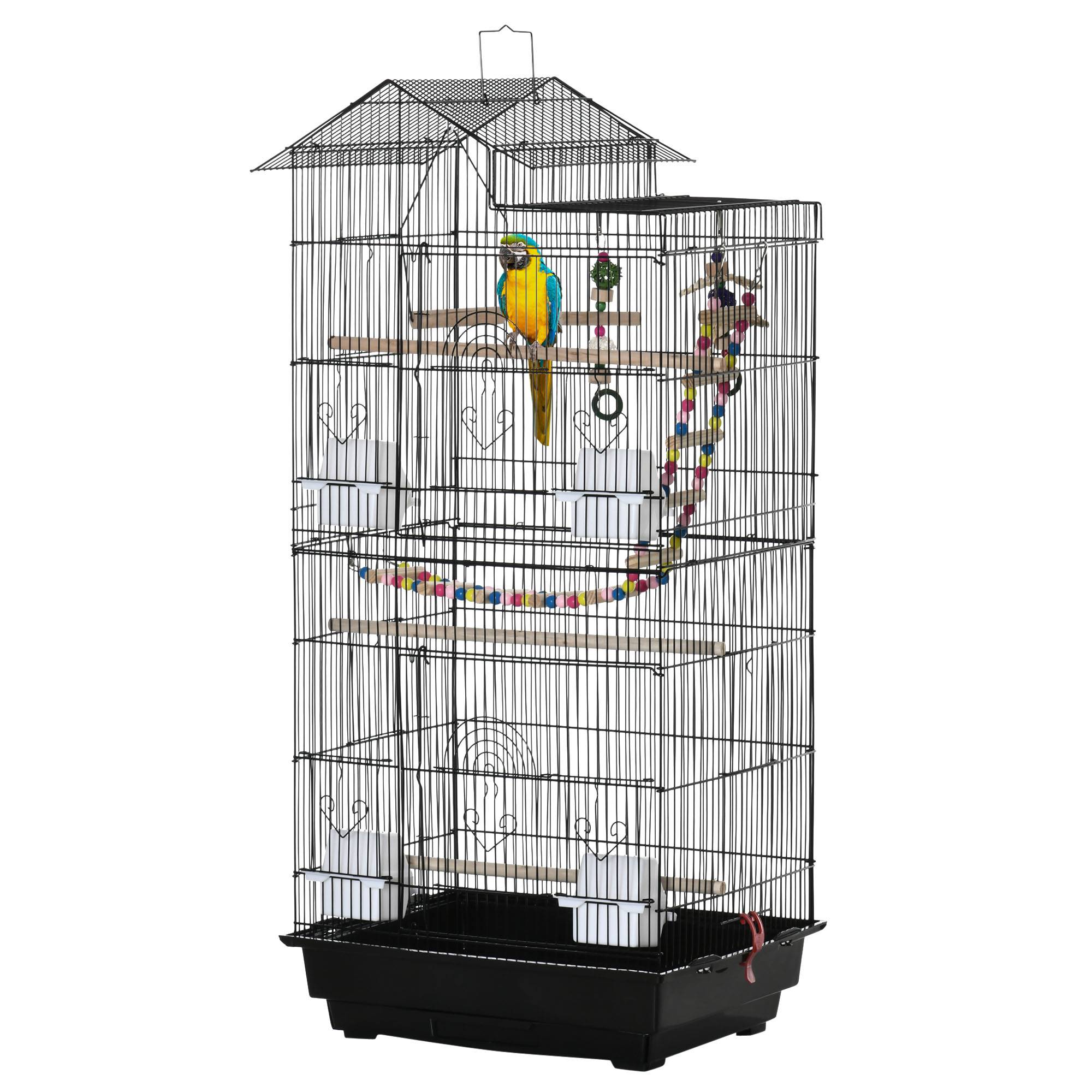 Cage à oiseaux 46 x 36 x 100 cm 4 mangeoires 3 perchoirs cage pour perruche calopsitte conure pinson canaris - Image 2