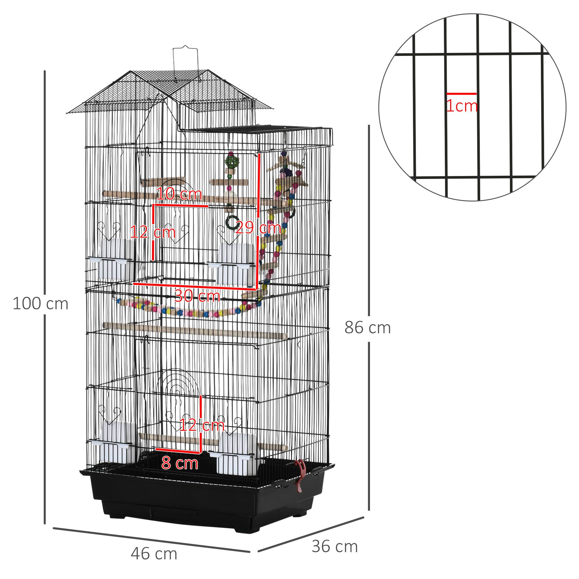Cage à oiseaux 46 x 36 x 100 cm 4 mangeoires 3 perchoirs cage pour perruche calopsitte conure pinson canaris - Image 5