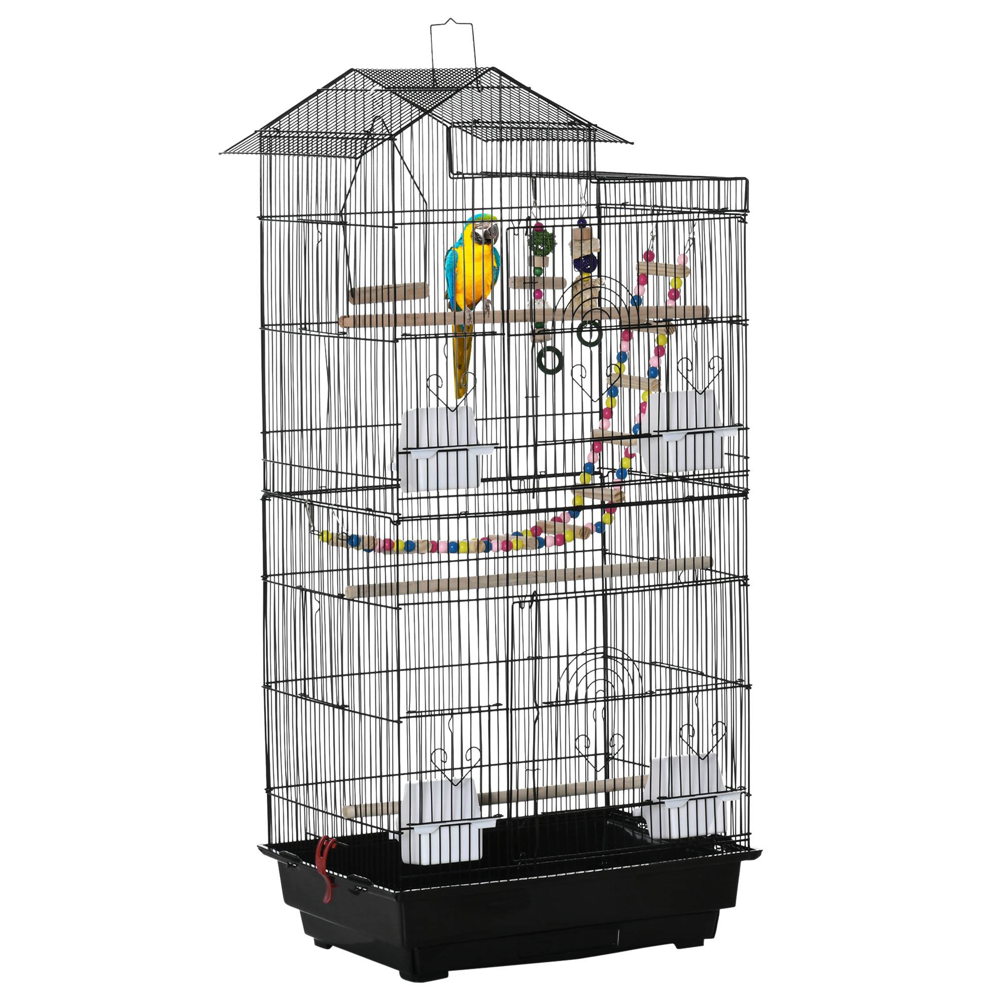 Cage à oiseaux 46 x 36 x 100 cm 4 mangeoires 3 perchoirs cage pour perruche calopsitte conure pinson canaris - Image 1